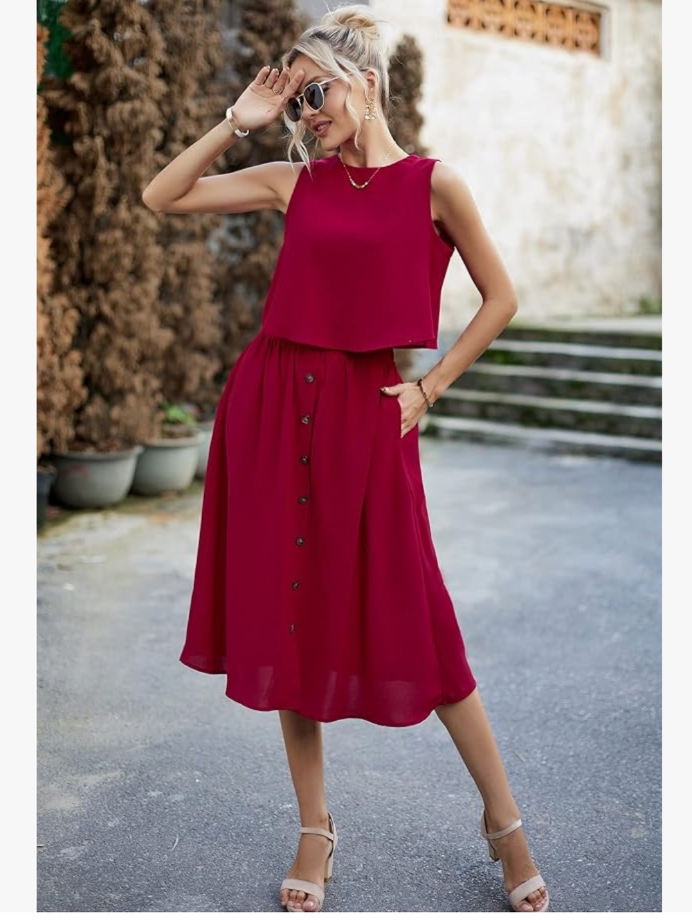 ECOWISH Two Piece Summer Sets 2024 Outfits for Women 2 Piece Dress Sleeveless